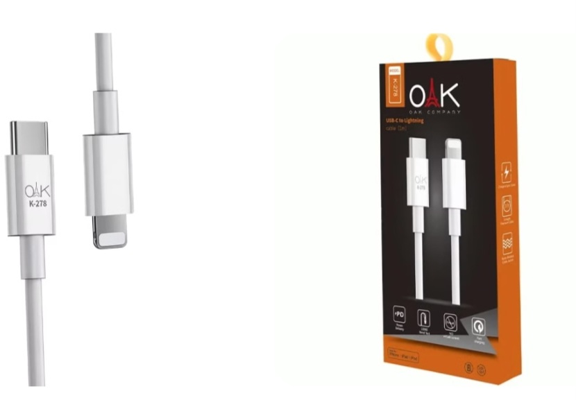 کابل برندOAKمدلk-278 لایتنینگ(آیفون) به تایپ سیc